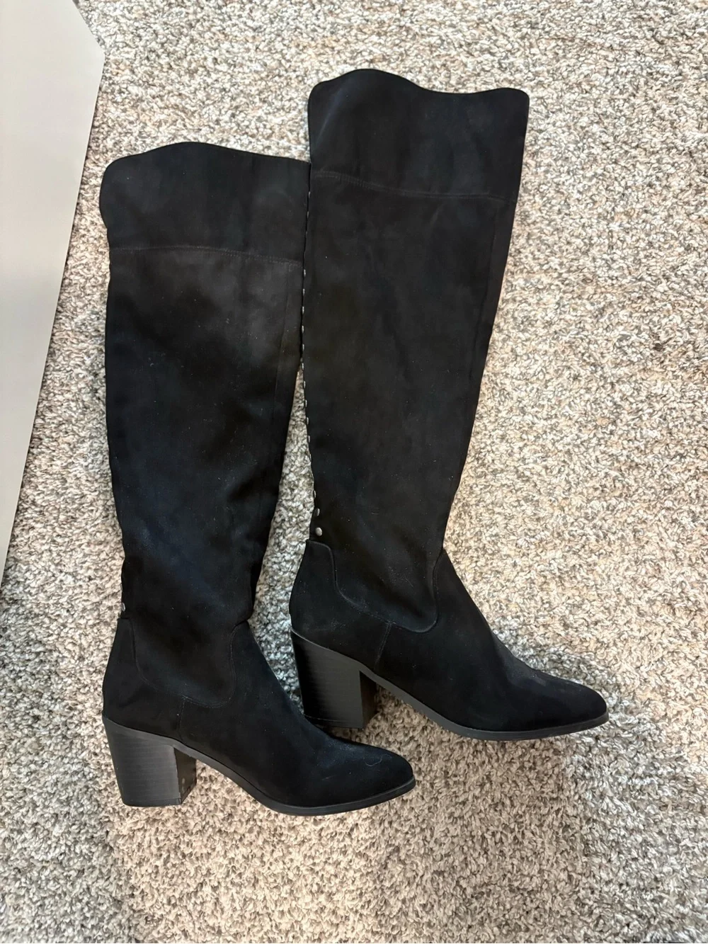 Madden Girl Black Over-the-Knee Studded Block Heel Boots